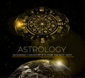 Astrology vector background. Example of the natal chart the planets in the houses and aspects between them. Earth Planet