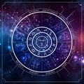 Astrology wheel with zodiac signs with constellation map. Realistic illustration of zodiac signs. Horoscope vector illustration