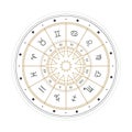 Astrology wheel with zodiac signs. Mystery and esoteric. Horoscope vector illustration. Spiritual tarot poster. Magic