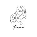 Astrology zodiac sign Gemini horoscope symbol in line art style isolated on white background Royalty Free Stock Photo