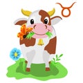 Astrology. Zodiac sign Taurus. Funny children`s illustrations in cartoon style Royalty Free Stock Photo