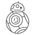 Astromechanical robot BB 8 thin line icon, star wars concept, astromech droid vector sign on white background, outline