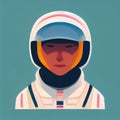 Astronaut abstract portrait. Man in a space suit flat illustration. Digital illustration based on render by neural