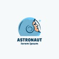 Astronaut Abstract Vector Sign, Emblem, Icon or Logo Template. A Persons Face in a Space Suit Helmet Silhouette Looking