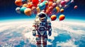 Astronaut adrift, Balloons float in outer space