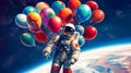 Astronaut adrift, Balloons float in outer space