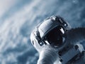 An astronaut adrift in the cosmos, exploring the unknown. Powerful image for science, discovery, innovation, technology, space Royalty Free Stock Photo