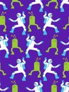 Astronaut and alien dance pattern seamless. Spaceman and Space Invader dancer background. Space disco ornament