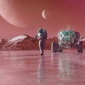 Astronaut in another planet is cheking the terrain