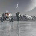 Astronaut in another planet is cheking the terrain