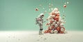 Astronaut arranging decoration bulbs in a form of a Christmas tree.