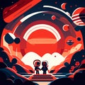 Astronaut and astronaut on the background of the moon and stars. Vector illustration AI Generated Royalty Free Stock Photo