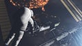 Astronaut back view realistic ISS orbiting Earth