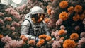 astronaut background, nature flowers science floral creative fantasy