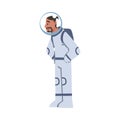 Astronaut with Backpack Looking with Interest, Space Tourist Character in Space Suit Cartoon Vector Illustration