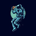 Astronaut basketball slam dunk on space vector illustration