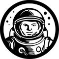 Astronaut - black and white isolated icon - vector illustration Royalty Free Stock Photo