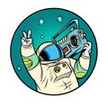 astronaut with a boombox, disco retro music, portable audio