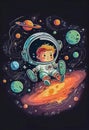 Astronaut boy floating in space. Ia generative. Royalty Free Stock Photo