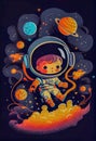 Astronaut boy floating in space. Ia generative. Royalty Free Stock Photo