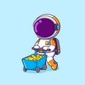 The astronaut is bringing many stars that he got in the galaxy with a trolley
