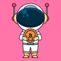 Astronaut carrying bitcoin cryptocurrency coin, cute cartoon icon illustration