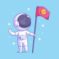 Astronaut carrying a flag in hand