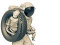 Astronaut carrying a tire