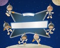 Astronaut cartoon children in the space. Royalty Free Stock Photo