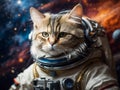 Astronaut cat in spacesuit against the background of the planet. Generative AI