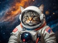 Astronaut cat in spacesuit against the background of the planet. Generative AI