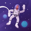 Astronaut character exploring outer space. Cartoon vector illustration