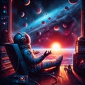 An astronaut chill in the outter space, with beautiful planets and galaxy, phone wallpaper Royalty Free Stock Photo