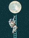 Astronaut climbs the stairs to the moon