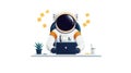 Astronaut coding quietly on a laptop with notes scattered in an outer space environment Royalty Free Stock Photo