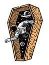 Astronaut come out of the coffin illustration