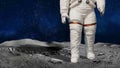 Astronaut or cosmonaut closeup in the universe standing on the moon or planet surface. Element of image kindly provided by NASA