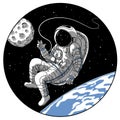 Astronaut Or Cosmonaut In Open Space Vector Sketch Illustration