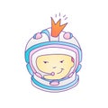 Astronaut, cosmonaut princess girl in space cosmos helmet with royal crown. Cute cartoon vector illustration of rebel Royalty Free Stock Photo