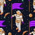 Astronaut cosmos seamless space vector pattern