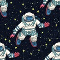 Astronaut cosmos seamless space vector pattern