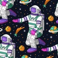 Astronaut cosmos seamless space vector pattern Royalty Free Stock Photo
