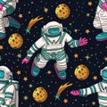 Astronaut cosmos seamless space vector pattern Royalty Free Stock Photo