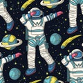 Astronaut cosmos seamless space vector pattern Royalty Free Stock Photo