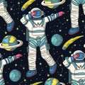 Astronaut cosmos seamless space vector pattern