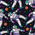 Astronaut cosmos seamless space vector pattern