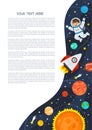 Astronaut In Cosmos With Spaceship Stars And Planets, Spaceman In Galaxy. Space Scenes. Science Education Concept.