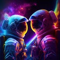 Astronaut couple in deep space.