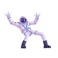 Astronaut dancing, funny gesture. Cartoon vector illustration isolated in white background