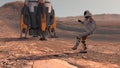 Astronaut dancing on Mars red planet. Exploring Mission To Mars. Futuristic Colonization and Space Exploration Concept. Colony on Royalty Free Stock Photo